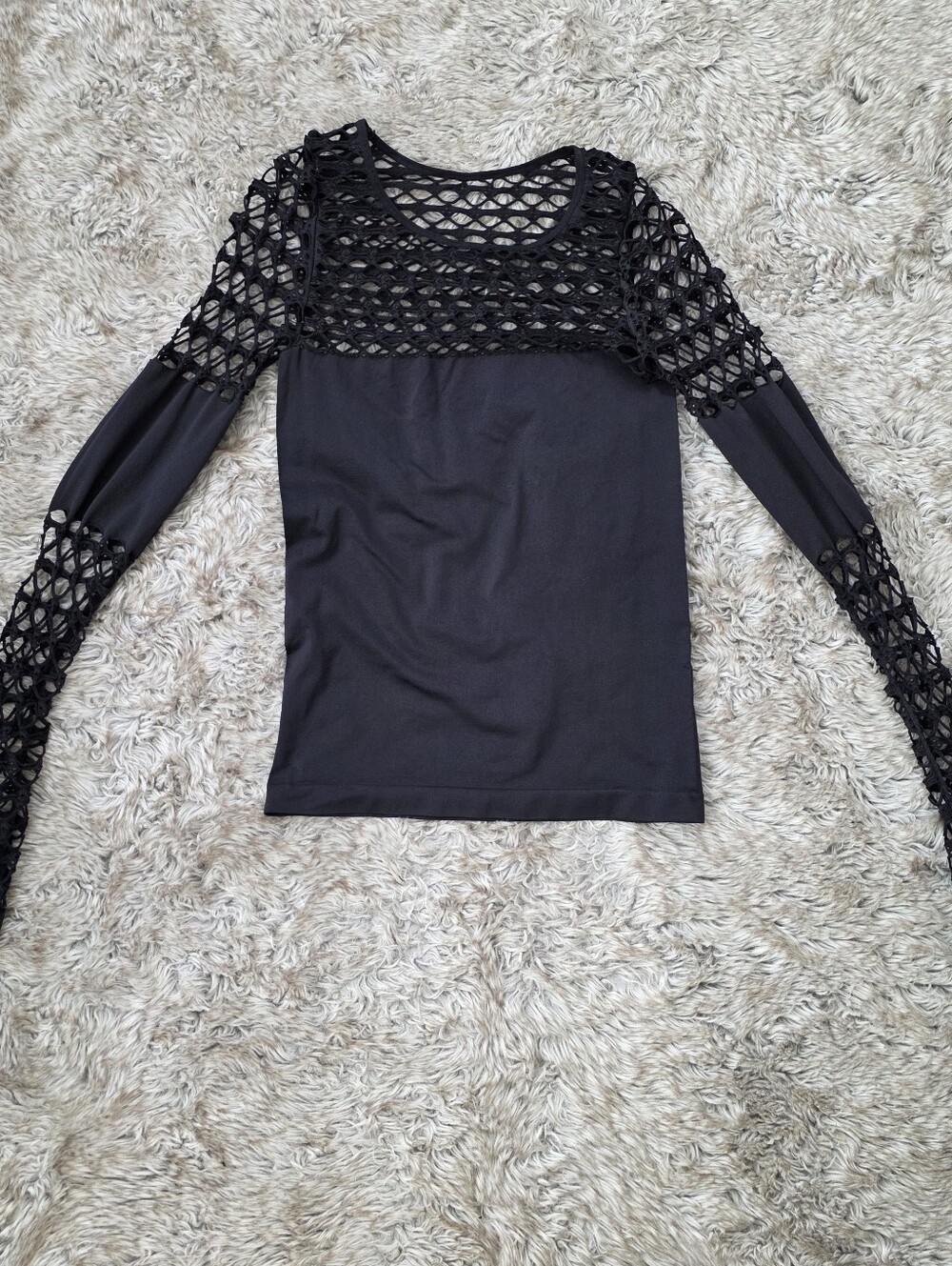 Venus Black Women's Long-Sleeve Crochet Yoke Top Women's Size Small